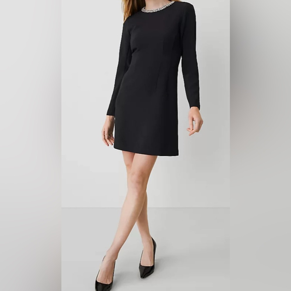 Ann Taylor Black Mini Dress with Embellished Neckline Size 0‎ New With Tags